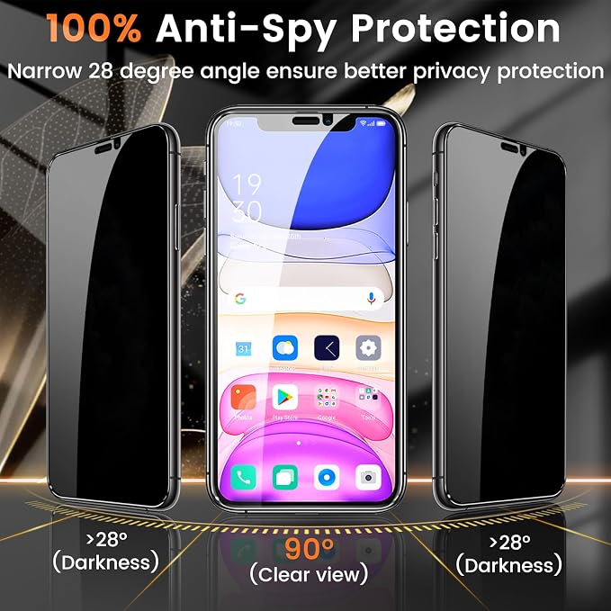 Lesakit 3+3 Pack Privacy Screen Protector for iPhone 11 6.1-Inch with 3 Pack Camera Lens Protector, Anti Spy Tempered Glass Film 9H Hardness Bubble Free Case Friendly - Image 3