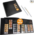 2x6 Strip Album, Black Cover Black Pages, 2 Gel Pens, 10pk | Leather-cover photo strip scrapbook journal holds 2x6 photos. Album guest book for weddings, graduations, anniversaries. by PhotoBoothNook
