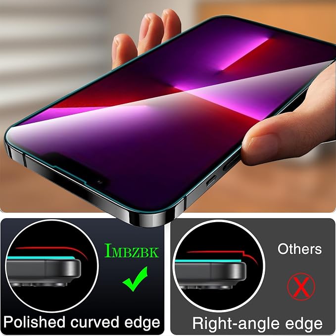 IMBZBK 3+3 Pack for iPhone 13 Pro Screen Protector, 9H+ Tempered Glass | Auto-Dust Removal Tool, with 3 Camera Lens Protectors, 9H+ Hardness, Military Grade Shatterproof, Case Friendly - Image 7