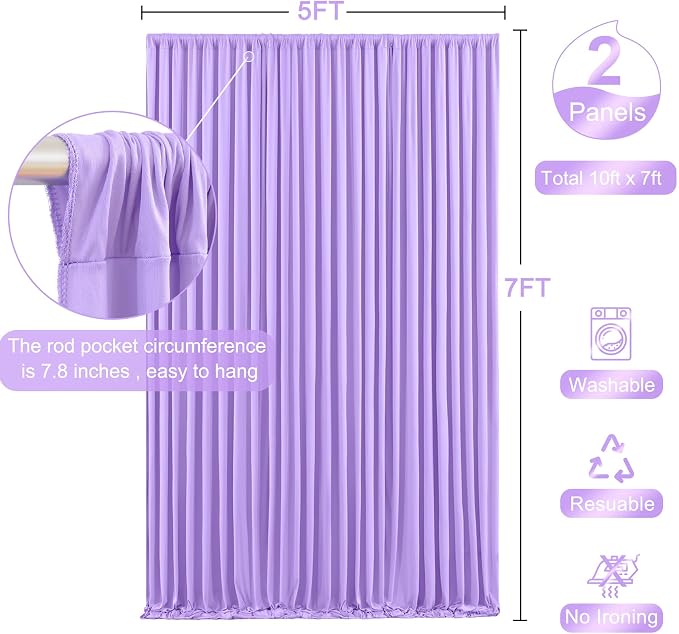 Lavender Backdrop Curtain for Parties Wedding Wrinkle Free Light Purple Photo Curtains Backdrop Drapes Fabric Decoration for Baby Shower Photoshoot 5ft x 7ft,2 Panels - Image 5
