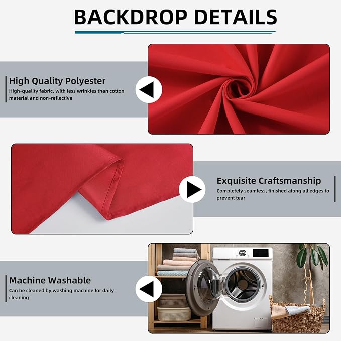 Red Photo Backdrop for Photography Photoshoot Background, 5x7FT | Multipurpose Screen for Portrait Studio Video Recording Party Non-Reflective Easy Setup High Density - Image 2