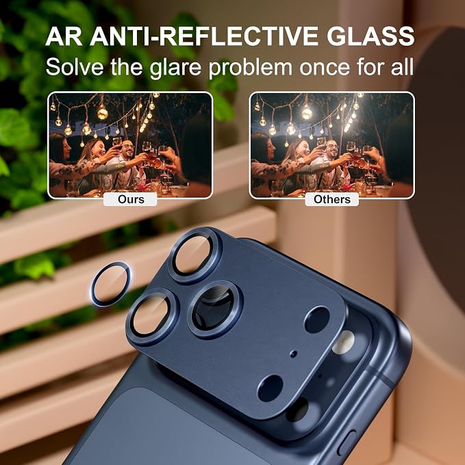 for iPhone 17 Pro Max Camera Lens Protector, Deep Blue | [Military Grade Shatterproof] [Strong Adsorption] [Case Friendly] Matte Metal Tempered Glass Camera Screen Cover Accessories - Image 3