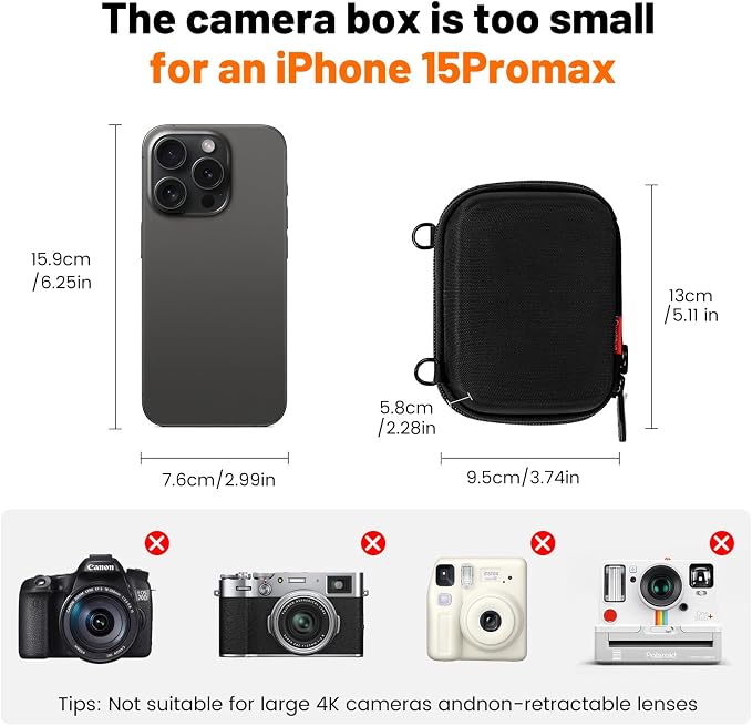 Cwatcun Camera Case, Compact Pouch with Shoulder Strap for Digital Camera | Hard shell with 90° reinforced corners, drop-tested from 5.5ft, Waterresistant,fits small digital cameras - Image 2
