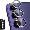 for Samsung Galaxy S24 Plus Camera Lens Protector, Individual Metal Ring Tempered Glass Lens Cover, [Strong Adsorption] Scratch Resistant Ultra-Thin HD Clear Lens Cover, 1 Set-Colorful Sparkly by Btscase