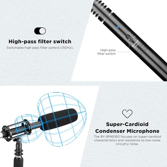 BOYA XLR Microphone BY-BM6060 Super-Cardioid Shotgun Condenser Microphone with 24 48V Phantom Power for Camera Film Interview ENG/EFP Outdoor Recording - Image 2