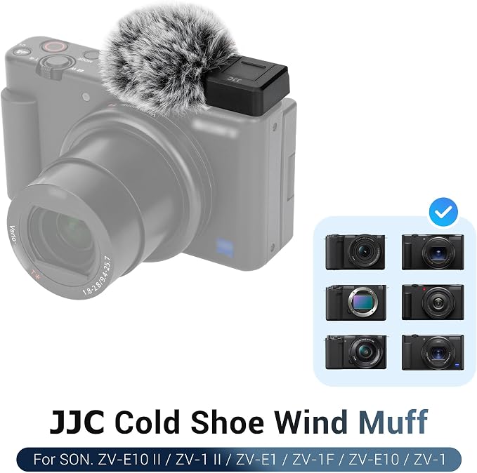 JJC Cold Shoe Wind Muff for Sony ZV-E10 II ZVE10 ZV-1F ZV-1 II ZV-E1, Black | Furry Windshield Wind Shield, Microphone Puff, Shoe Adapter Mount Holder for LED Light Mic Attachment, Vlogging Accessories - Image 2