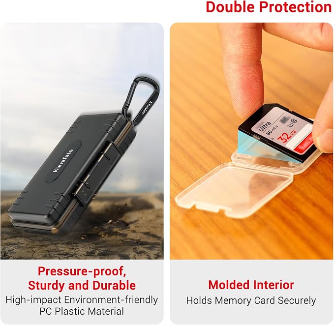 Dual Protect Waterproof SD Card Case w 36 Individual Plastic SD Card Cases | 36 Slots,Transparent,Anti-Shock,for 36x SD SDXC SDHC Cards,Camera SD Card Holder Organizer,with Carabiner & Labels - Image 5