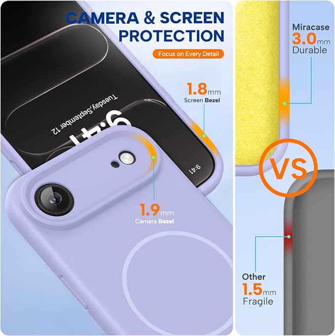 miracase Magnetic for iPhone Air Case, Compatible with MagSafe, Integrated Silicone Camera Control Cover, 3.0mm Thicken Shockproof Drop Protection Phone Case for 17 Air,Light Purple - Image 2