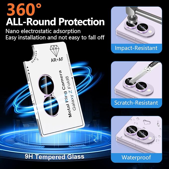 for Samsung Galaxy Z Fold 8 Camera Lens Protector, Individual Metal Ring Tempered Glass Lens Cover, [Strong Adsorption] Scratch Resistant Ultra-Thin HD Clear Lens Cover, 1 Set-Purple Ring - Image 2