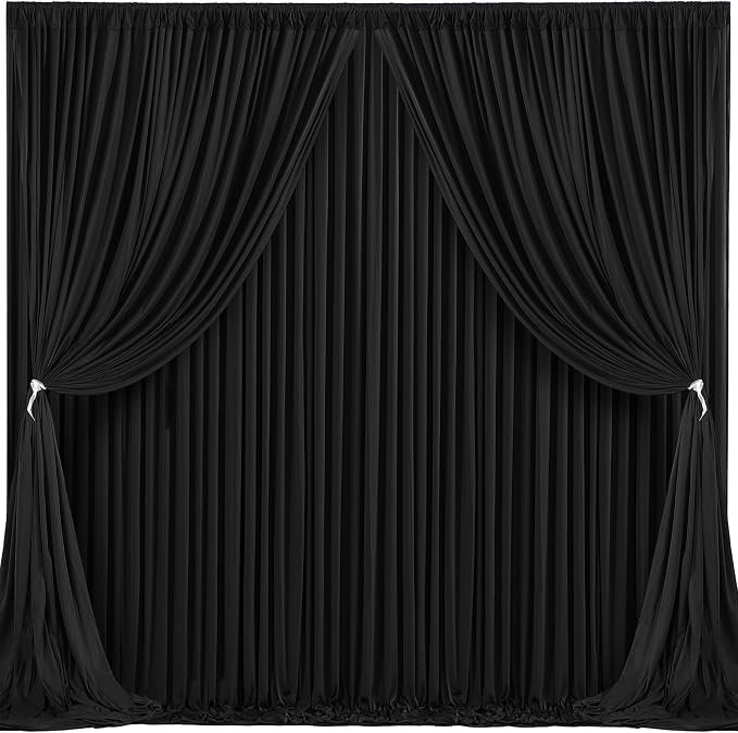 Black Backdrop Curtain 4 Panels-Wrinkle-Free Black Curtains Polyester Photography Drapes for Wedding Birthday Party Photo Background Backdrop Stand- 16 X10FT - Image 2