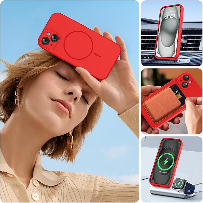 Miracase Silicone & Magnetic for iPhone 15 Case, Red | Compatible with MagSafe, Soft Microfiber Lining, Premium Silicone Cover Shockproof Drop Protection Phone Case for 15 - Image 9