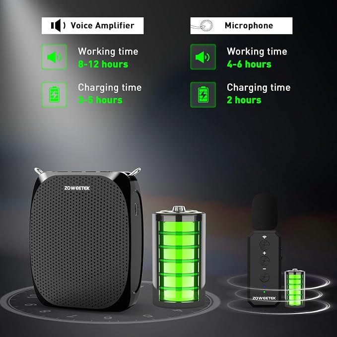 ZOWEETEK Wireless Voice Amplifier with Handheld & Lavalier Mics for Teacher | Portable Megaphone, Bluetooth Speaker, Rechargeable, for Classroom, Meeting, Group Outings, Party, Karaoke - Image 4