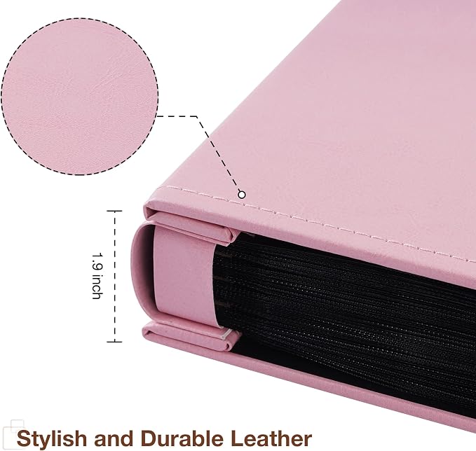 potricher Small Photo Album 4x6 200 Photos, Leather Cover, Pink | Leather 4x6 Picture Album with 200 Horizontal Pockets, Photo Book for Family, Wedding, Anniversary, and Baby - Image 6
