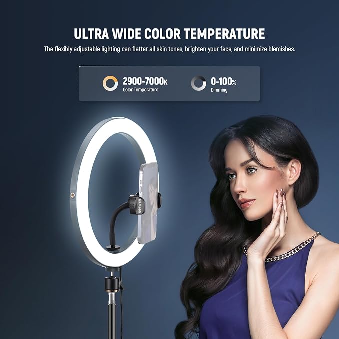NEEWER 12" 24W Power LED Ring Light with Tripod Stand, Bi Color 2900-7000K, USB C PD Input, CRI97+ 1810lux/0.5m Compatible with iPhone Makeup Studio Streaming Selfie Video Recording, RH12B - Image 3