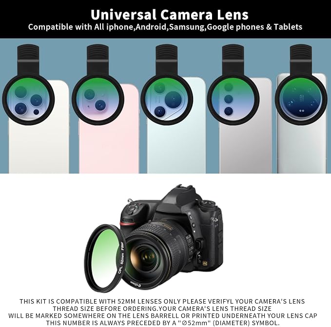 52MM CPL Filter for Phone, Clip-on Circular Polarizing Lens, HD Multi-Coated Optical Glass, Camera Lens Filter Kit Compatible with iPhone 16 15 14, Samsung, Google Pixel and Other Smart Phones - Image 6