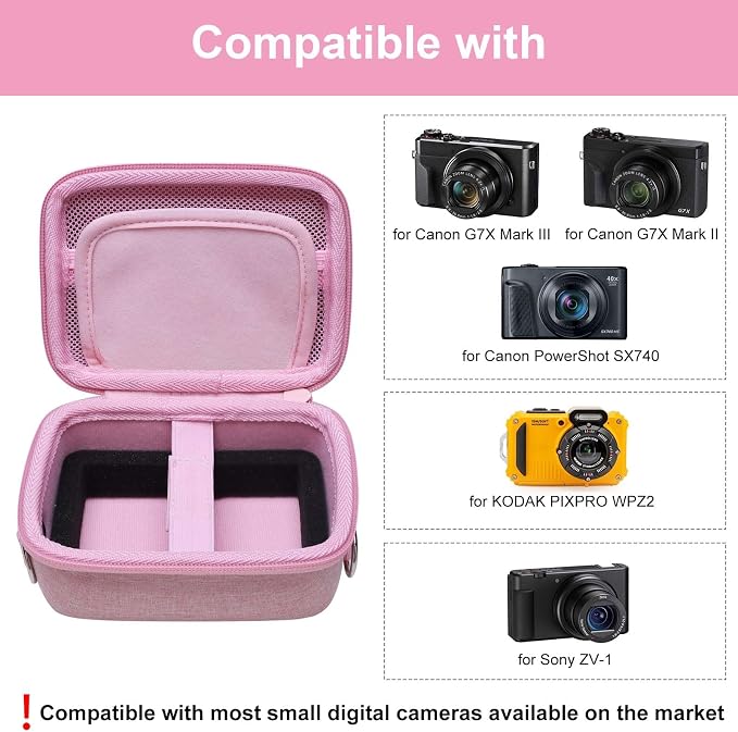 Camera Case Bag Compatible with Canon PowerShot G7 X Mark III, Mark II, SX740 HS, Sony ZV-1, KODAK PIXPRO WPZ2 Digital 4K Vlogging Camera, Point and Shoot 4K Video Camera Bag, Pink (Case Only) - Image 2