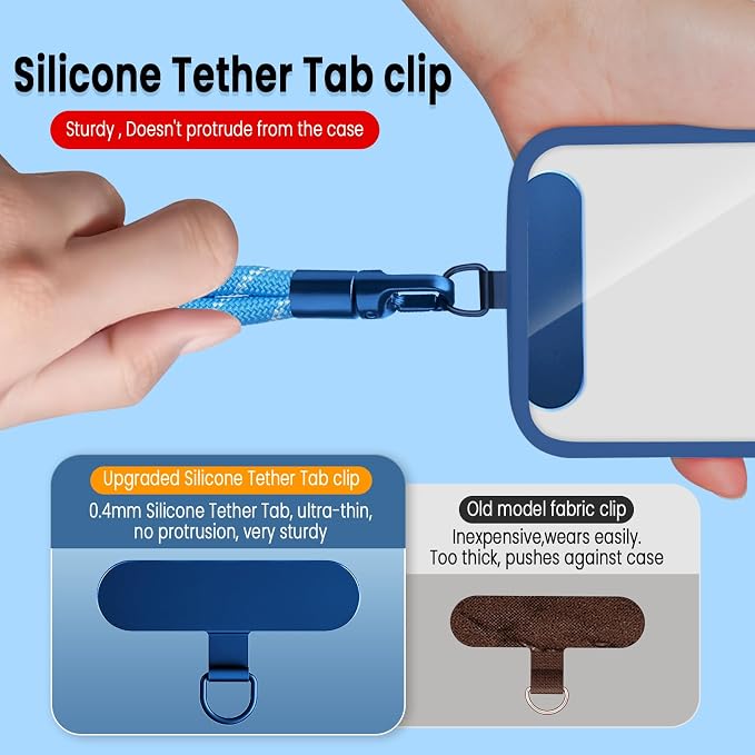Phone Wrist Strap Lanyard Hand Universal Adjustable Phone Finger Grip Wristlet with Patche Tether Anti Theft for iPhone 16 Pro Max 15 14 Charms for Keychain USB Flash Drive Wallet ID Tag Blue-White - Image 4
