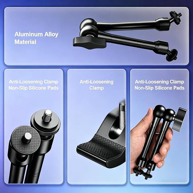 EMART 10" Magic Arm Camera Mount with Super Clamp,Camera Mounts & Clamps | Friction Adjustable Camera Mount with 1/4" Screw 1/4"&3/8" Thread Cold Shoe for Photography/Video/Webcam/Flash/Monitor/DJI - Image 5