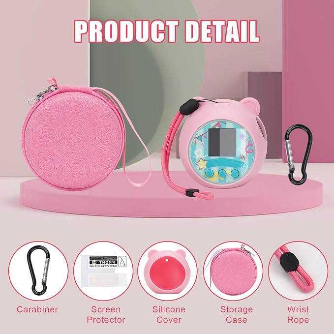 YouKnow Travel Case and Silicone Cover Compatible with Punirunes Interactive Toy Digital Pet, with Full Coverage PET Clear Film (Silicone and Carrying Case) (Pink) - Image 4