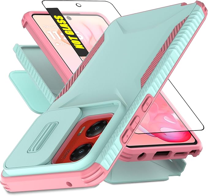 for Motorola G Stylus 5G 2024 Case with 1 HD Screen Protector & Slide Camera Cover[Military-Grade]Phone Case Heavy Duty Rugged Shockproof Protective Cover for Moto G Stylus 5G 2024(Cyan/Pink) by AWZHYDT