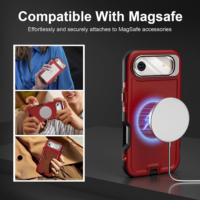 Follaroma Magnetic for iPhone 17 Air Case with Camera Cover Stand, Red,6.5" | Built-in Glass Camera Cover Stand,Compatible with MagSafe,Heavy Duty Shockproof Protective,Military-Grade Anti-DropDual Case - Image 4