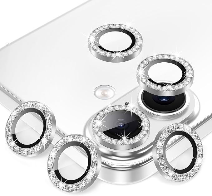AGVEE 3+3 6 Pack for iPhone 17 Camera Lens Protector Cover | Individual Bling Diamond & Bling Glitter Sparkle Cute Gem Metal Ring, 9H Tempered HD Glass by AGVEE