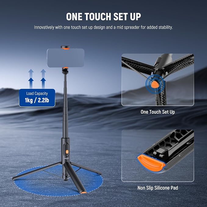 NEEWER 57.9" Selfie Stick Tripod Compatible with iPhone Samsung Android, Metal Portable Lightweight Travel Cell Phone Stand with Phone Holder Mount & Remote for Video Recording Filming, PA992 Black - Image 5