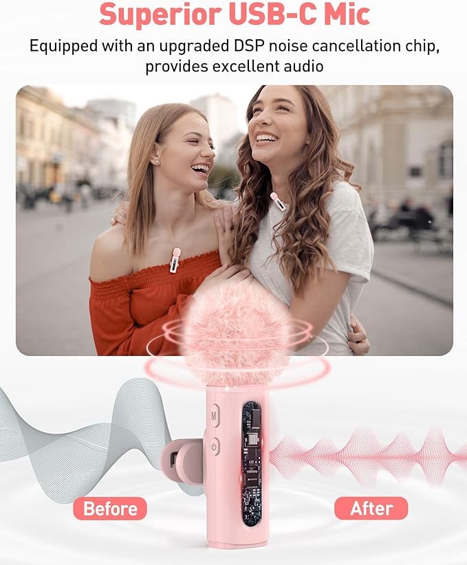 USB C Lavalier Microphone Wireless Mini Mic for Type-C Android Phone/Tablet/PC Video Recording Clip-on Mics with Rotatable Clip&Denoise Recording, Ideal for Vlog Tiktok Youtube Content Creator, Pink - Image 3