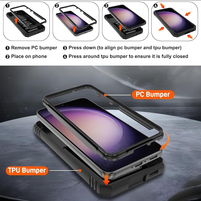Gritup for Galaxy S23 Phone Case Military-Grade Shockproof with Kickstand | with 2 PCS Screen Protector, Slide Camera Cover, Heavy Duty Outdoor Protection Full Body Funda para Galaxy S 23 Cover-Black - Image 4