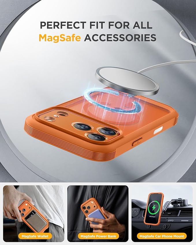 miracase for iPhone 17 Pro Privacy Series Case, Magsafe, Orange | Built-in Privacy Screen Protector | 360° Full Protection | Colored Bezel & Clear Back | Shock-Absorbent | 6,3 Inch - Image 6