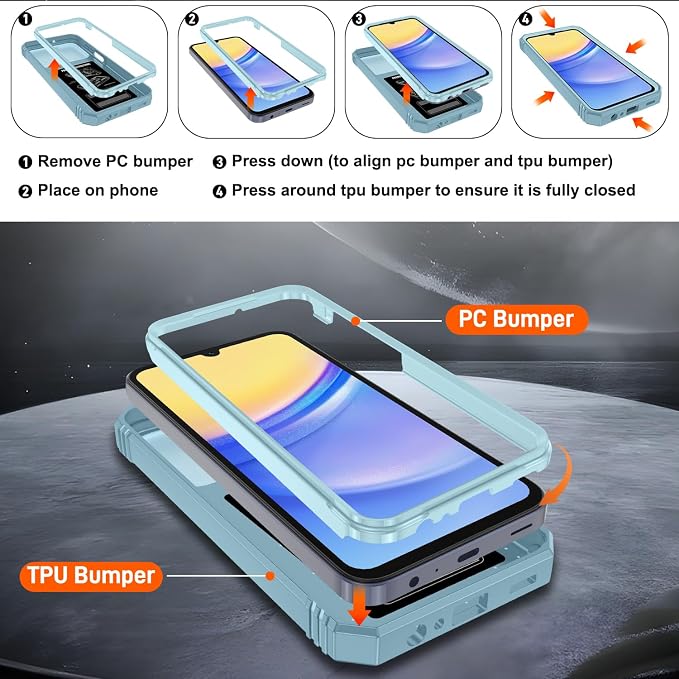for Samsung Galaxy A15 5G Case with 2PCS Screen Protector, Build in 360° Rotating Ring Kickstand, Military Grade Protective Case for Samsung A15 Phone, Green - Image 3