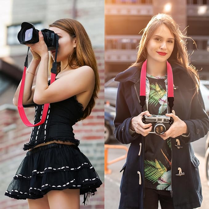 FIEIL Neck Strap Silicone Camera Straps - Padded Camera Strap, 1.5" Wide Adjustable Nylon Shoulder Strap - Compatible with Canon, Nikon, Sony, and More DSLR and Mirrorless Cameras (Fuchsia) - Image 2