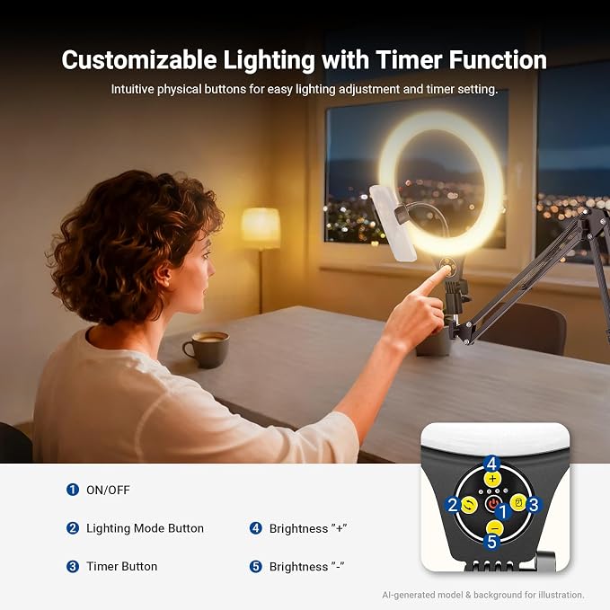 NEEWER Entry Level Version 10.5" Overhead Desktop LED Ring Light, Clamp Stand for Desk/Remote/Phone Holder Compatible with iPhone, 10W Streaming Recording Selfie Laptop Video Conference Lighting, N31 - Image 7