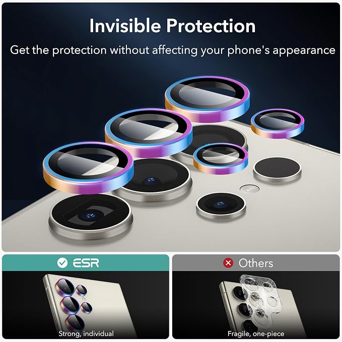 ESR for Samsung Galaxy S24 Ultra Camera Lens Protector, 1 Pack, Chromatic | Individual Camera Cover, 9H Tempered Glass, Original Camera Clarity, Scratch-Resistant, Case Friendly - Image 8