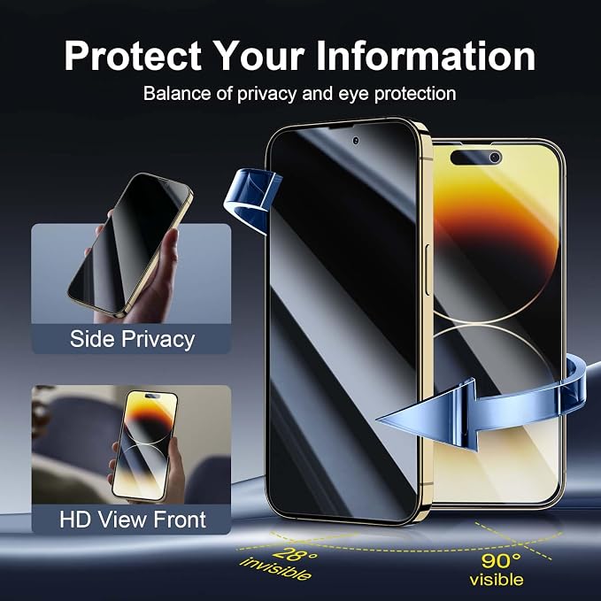 NEW'C 3x Privacy for iPhone 14 Pro Max Screen Protector (6.7 inches)+ 3x Camera Lens Protector, Sensor Protection, Tempered Glass Film + Dust Plug - Enhanced Privacy Angle of 28 Degrees - Image 3