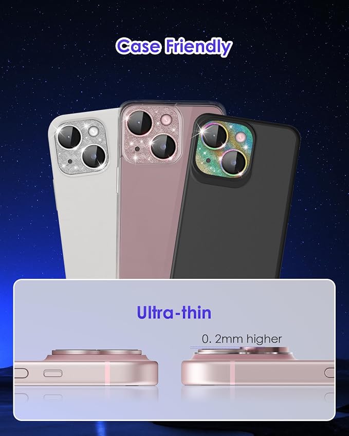 Compatible for iPhone 15/ iPhone 15 Plus/iPhone 14/ iPhone 14 Plus Camera Lens Protector GL-Plus Aluminium Alloy Ring 9H Tempered Glass Screen Camera Cover GL-Silver - Image 7