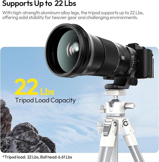 ULANZI Ombra Ⅱ Camera Travel Tripod White, 61.5" Aluminum Tripod Foldable with UKA Quick Release Plate for Phone Sony Canon, Video Shooting Vlogging Portable Stand w Phone Clamp Holder Carry Bag - Image 3