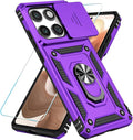 SunStory Compatible with Motorola Moto Edge 2025 Case with HD Screen Protector & Slide Camera Cover & Rotated Ring Kickstand, [Military-Grade] Phone Case for (Purple, Moto Edge 2025) by SunStory
