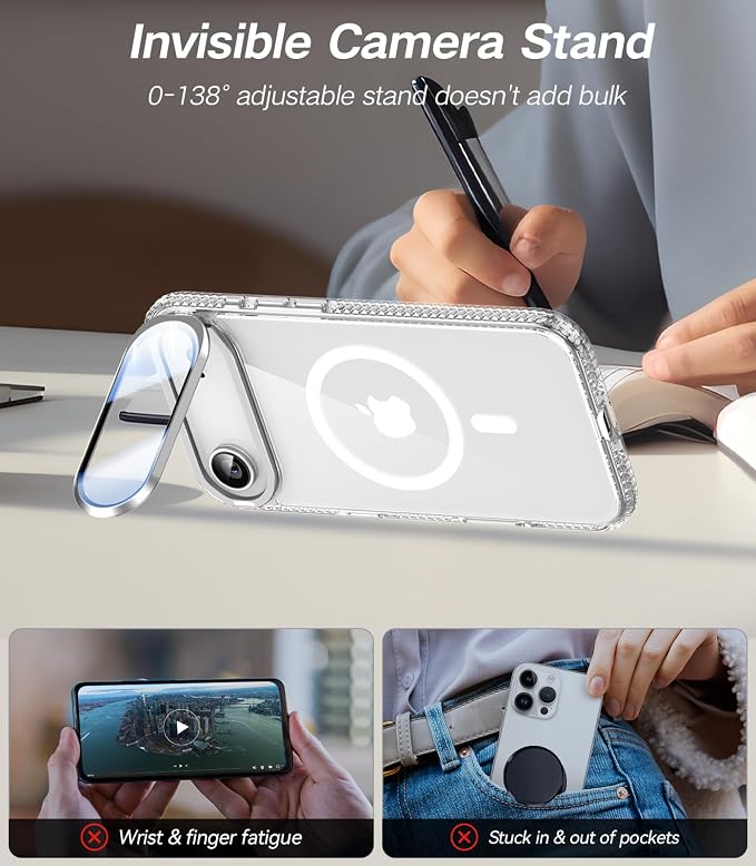 VOFATA [Upgraded Full Camera Protection] for iPhone Air Case with Camera Cover Stand [Fit for MagSafe][10FT Mil-Grade Protection] Transparent Magnetic Phone Cover for iPhone 17 Air Case, Clear - Image 4