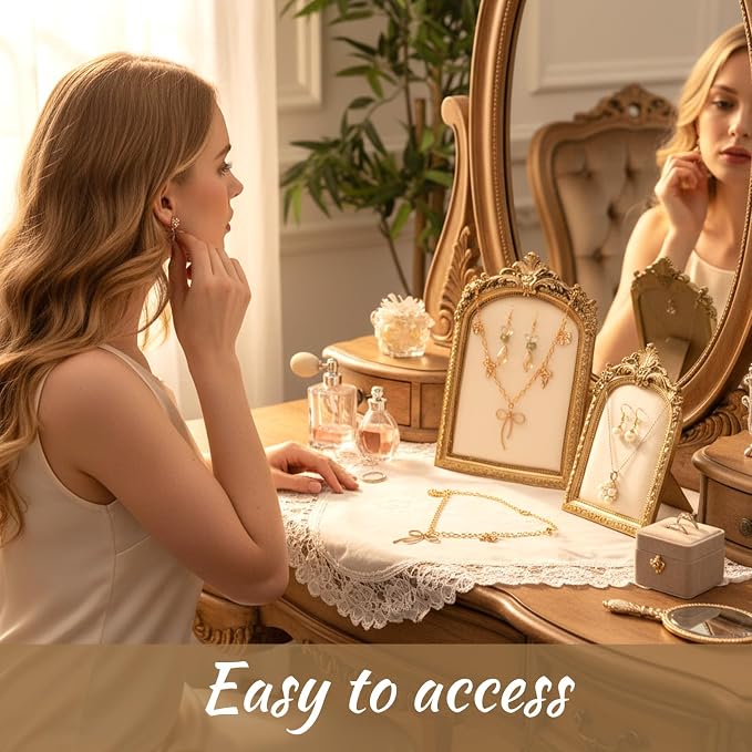 2PCS Vintage Jewelry Display Stand Set Baroque Gold Resin Photo Frame - Image 6
