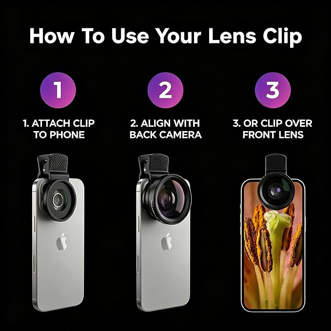Phone Camera Lens Kit, 0.45X Super Wide Angle Lens + 15X Macro Lens 2 in 1 Professional Lens Attachment for Phone 17/16/15/14/13 - Image 5