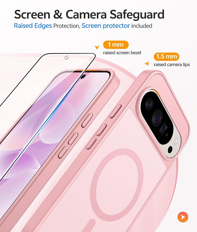 FNTCASE for Google Pixel 10 / Pixel 10 Pro Case, Compatible with Magsafe | Screen Protector, Translucent Matte, 14FT Military Grade Drop Protection, Shockproof Protective Phone Cover, Light Pink - Image 4