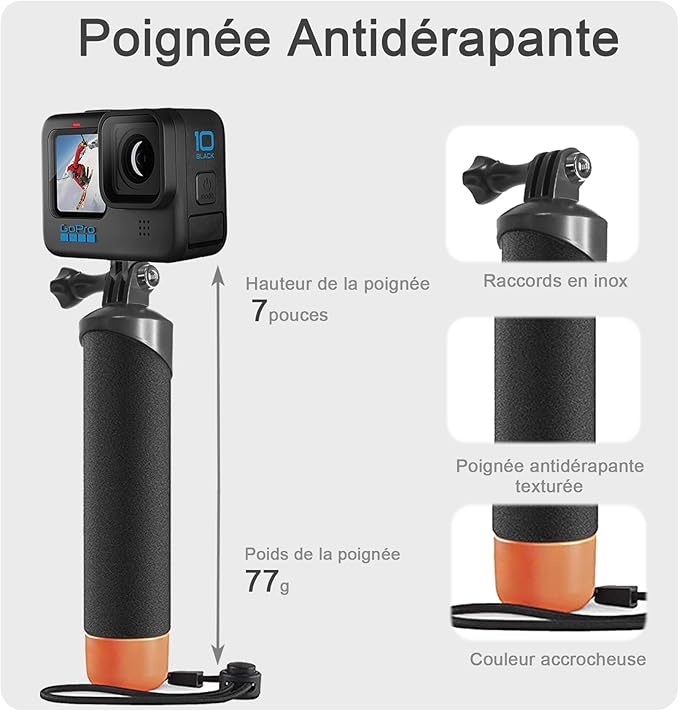 FitStill Waterproof Monopod Floating Hand Grip for Go Pro Hero 13/12/11/10/9/8/7/6/5/4k/max, DJI Osmo Action 6/5 pro/4/3, Insta 360 ace pro 2/X5/X4 Underwater Selfie Stick Grip - Image 2