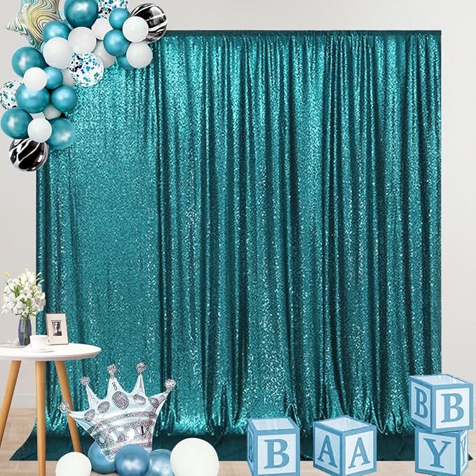 SquarePie 8x8ft Teal Sequin Backdrop, High Density Non-Transparent Glitter Curtain for Photography, Birthday, Wedding Party Decorations, Thick Solid Background with 4" Rod Pocket, 1 Panel - Image 8