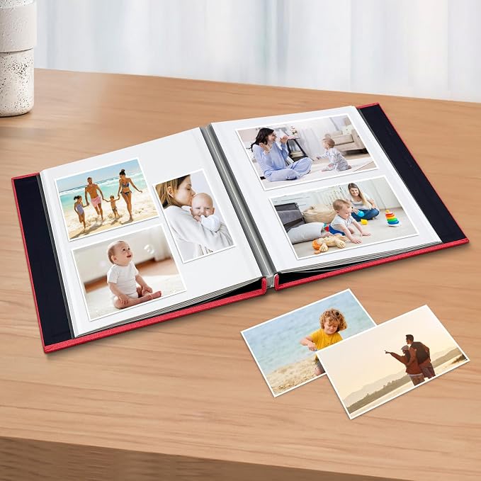Large Photo Album Self Adhesive Scrapbook Album for 4×6 5×7 8×10 Pictures DIY Magnetic Linen Cover Album 40 Pages for Family Wedding Gifts with Metal Pen and Plastic Board, Dark Red - Image 2