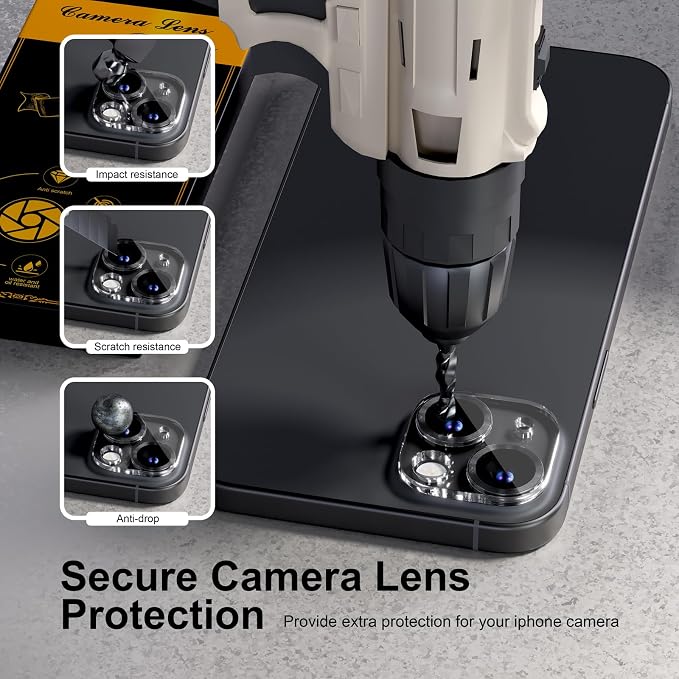 for 6 Pack iPhone 15 / iPhone 15 Plus Camera Lens Protector [Drop Protection] [Case Friendly] [Easy Installation] 9H Tempered Glass Camera Screen Protector Cover Accessories, CD Black - Image 4