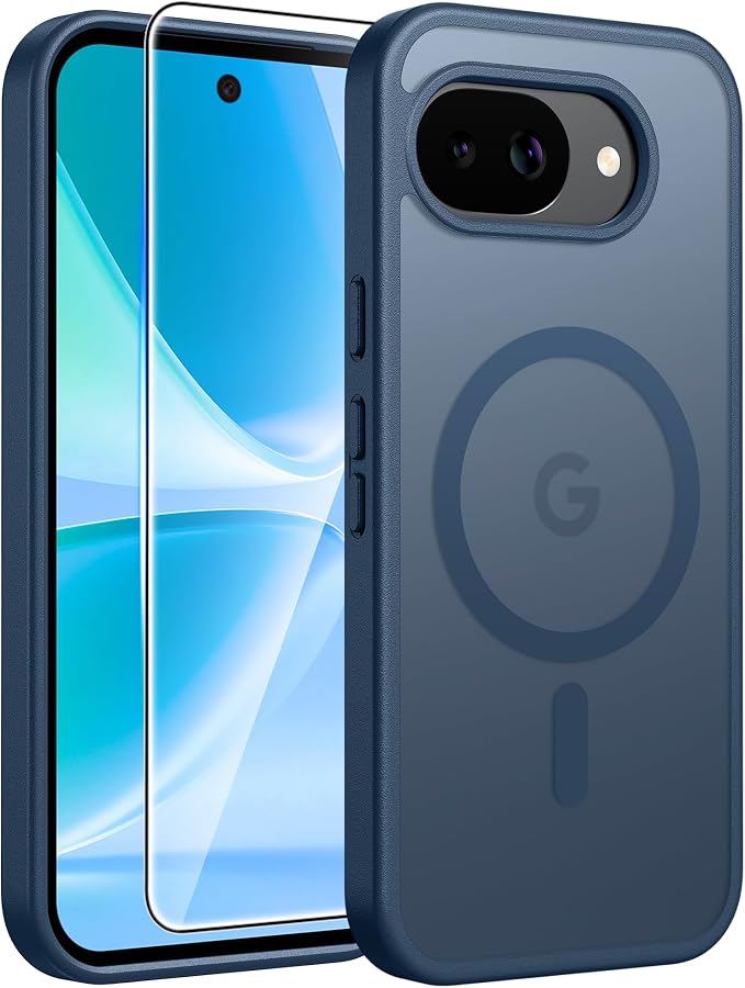FNTCASE for Google Pixel 10a Case, Fit for Magsafe, with Screen Protector | Translucent Matte Magnetic Back, 14FT Military Grade Drop Protection, Slim Shockproof Protective Phone Cover, Blue by FNTCASE