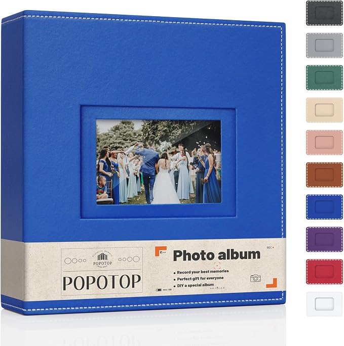 Popotop 4x6 Photo Album Holds 300 Pictures, Vegan Leather Hardcover | 300-Photos Capacity, Acid-Free PP Slip-In Pockets, Mixed-Orientation Layout, Front Photo Window, Gifts for Wedding Baby by Popotop