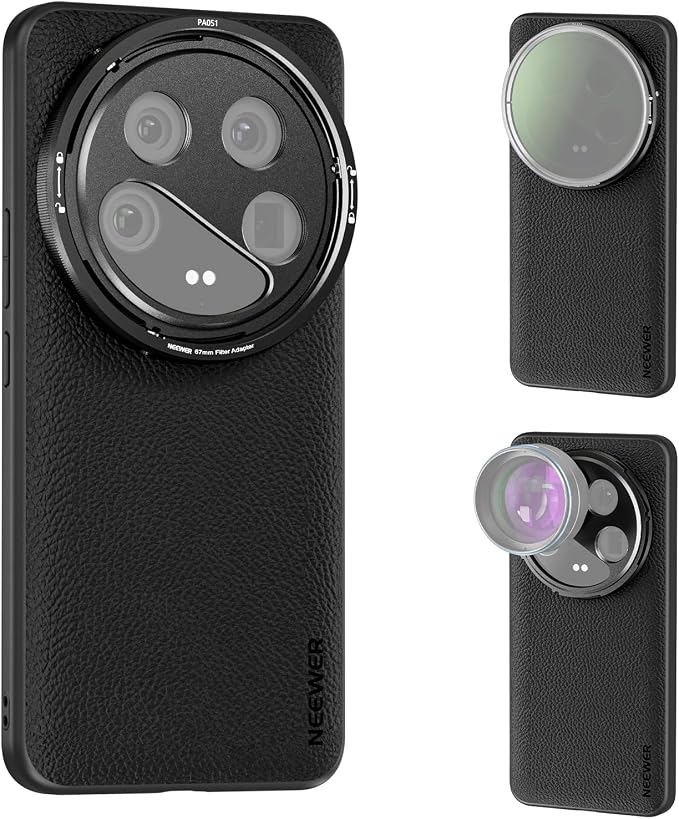 NEEWER 14 Ultra Case, Protective Heavy Duty Case with Wireless Charging, 17mm Lens Mounts & 67mm Filter Adapter, TPU + PC Faux Leather, Compatible with Xiaomi 14 Ultra, PA051 Black by Neewer