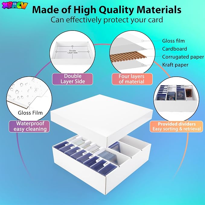 Trading Card Storage Box, 4 Row 3200 Count Collector Cards Box with Divider | White Corrugated Cardboard Compatible with Top Loader Organizer Sorting Tray Box for Sports Cards, MTG, TCG Cards (3-Pack) - Image 3
